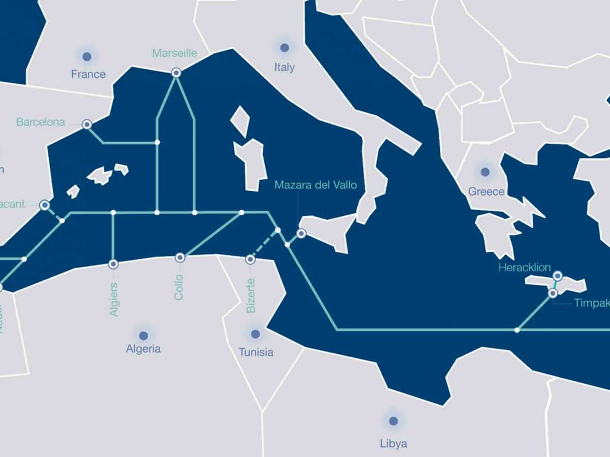 Mapa del cable submarino que portará la fibra óptica que pasará por Cádiz / EA