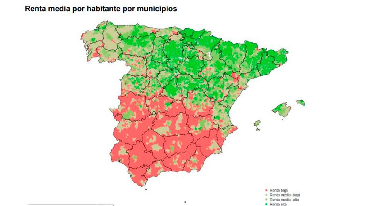 Mapa de la distribución de la renta en municipios de España / INE