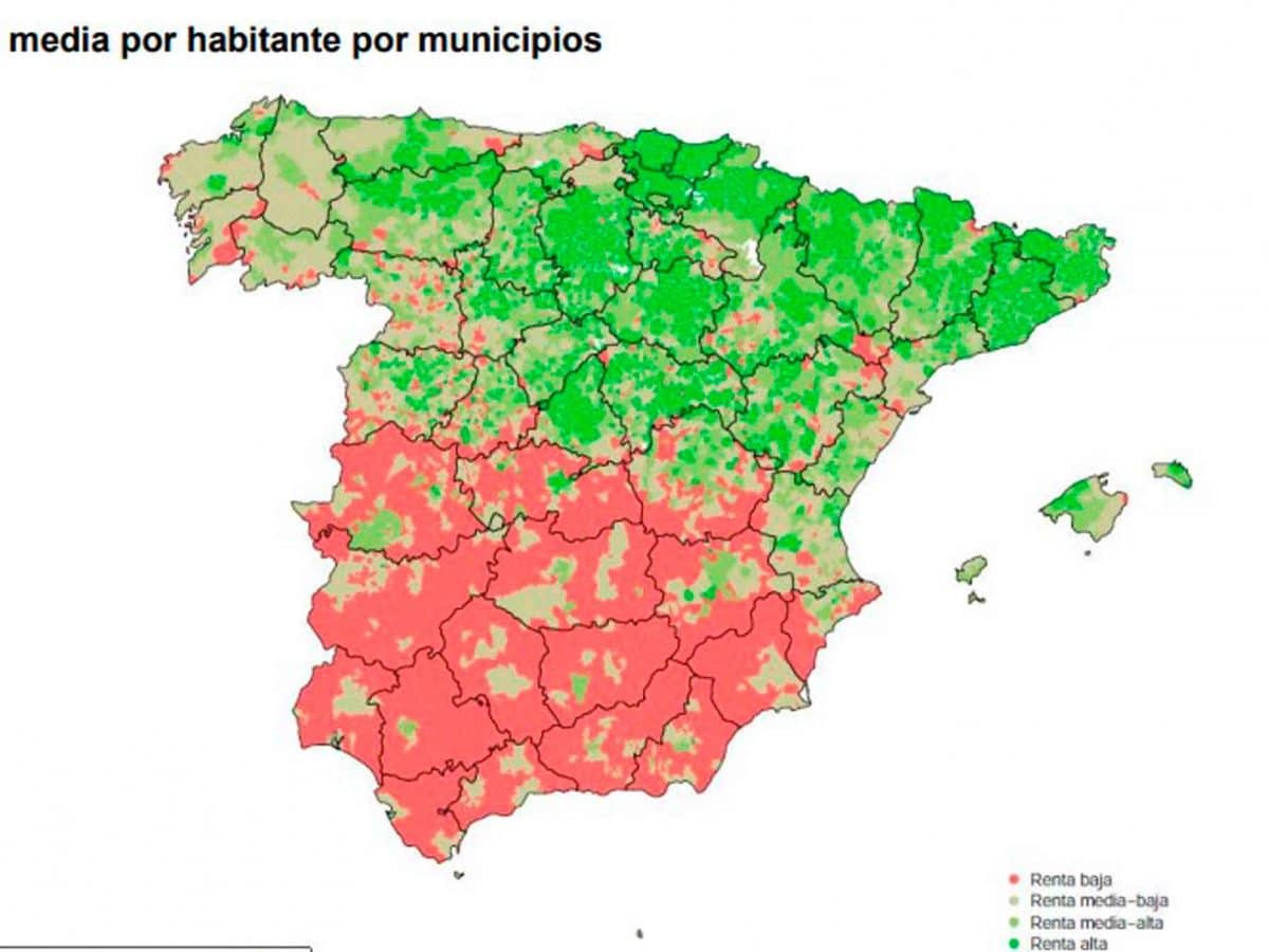 Mapa de la distribución de la renta en municipios de España / INE