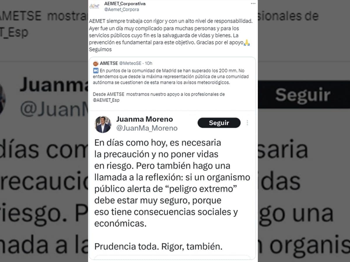 La AEMET responde a Juanma Moreno