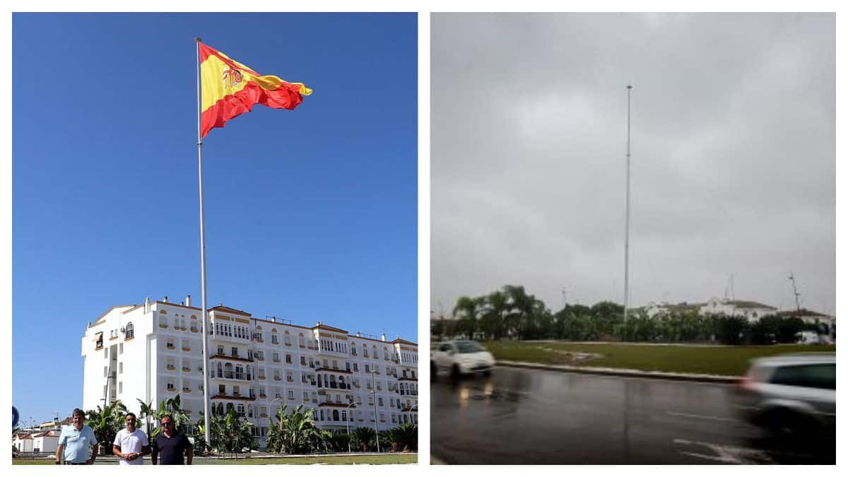 Antes y después de esta bandera de España en Jerez / Imágenes de Fonsi Loaiza