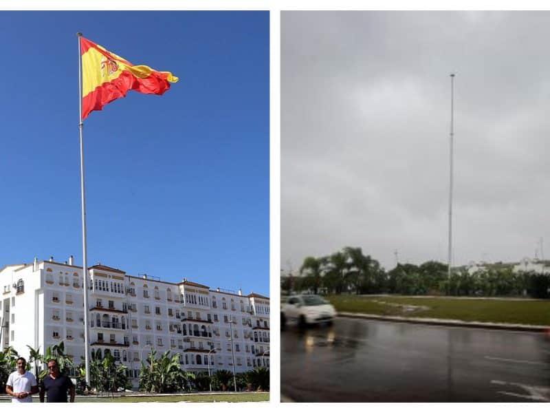 Antes y después de esta bandera de España en Jerez / Imágenes de Fonsi Loaiza