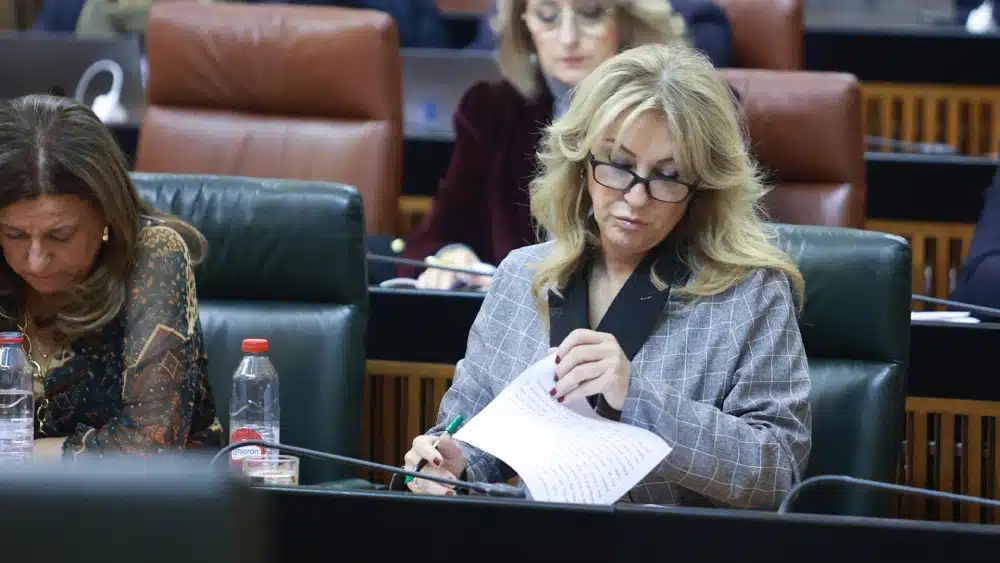 La consejera de hacienda, Carolina España, durante el pleno. A 18 de diciembre de 2024, en Sevilla, Andalucía (España). El Parlamento de Andalucía celebra la primera jornada de su Pleno, se llevará a cabo el debate final sobre la proposición de Ley de Par - Rocío Ruz - Europa Press