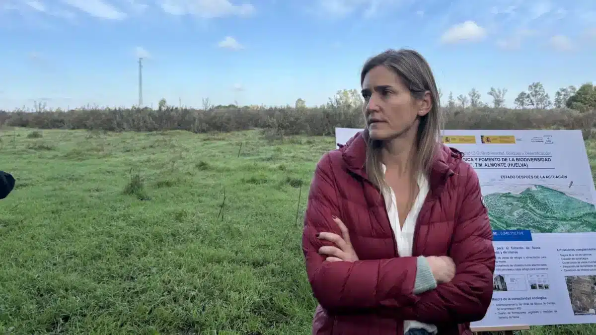 La vicepresidenta Tercera del Gobierno y Ministra para la Transición Ecológica y el Reto Demográfico, Sara Aagesen, en su visita el pasado viernes a la finca Los Mimbrales, en Doñana. - MITECO